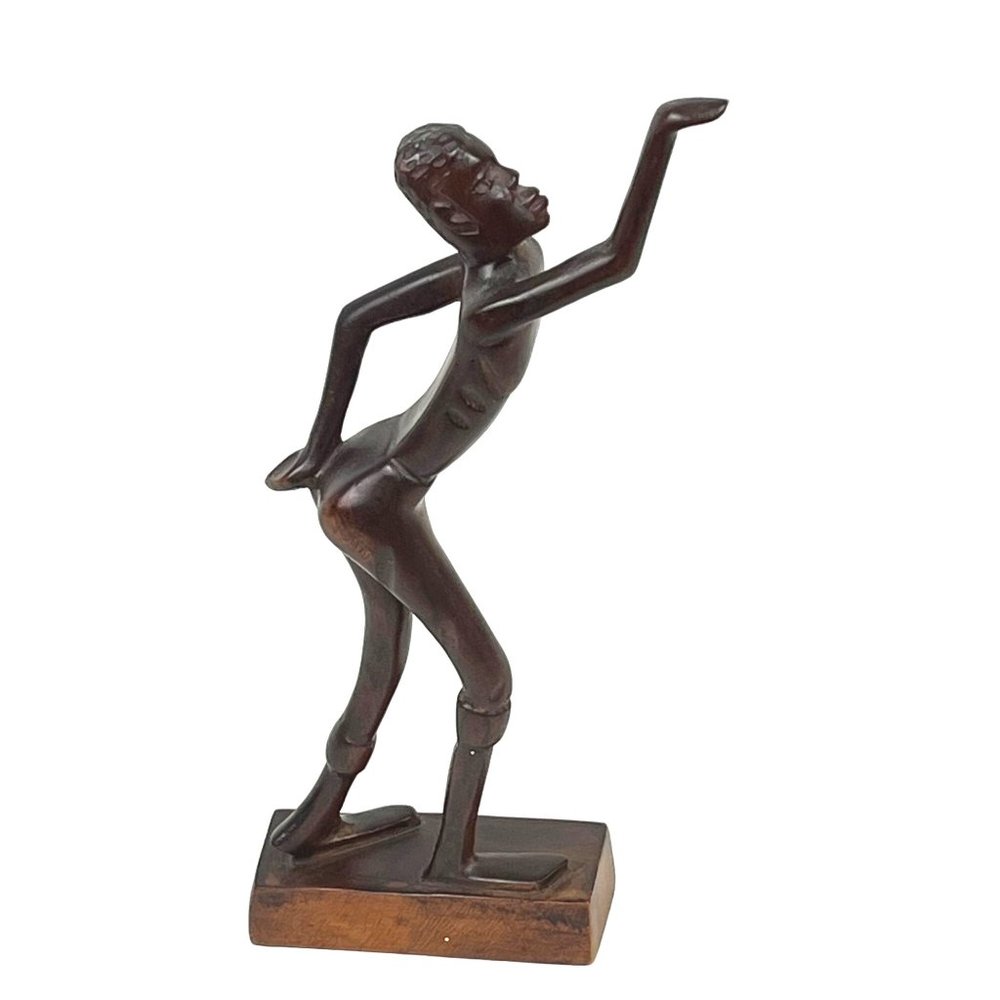 Vintage African Carved Wood Male Figurine Dancing Signed Richemond 11"